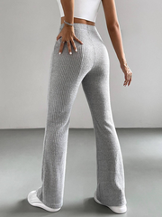 SOLID RIBBED FLARED-LEG PANT