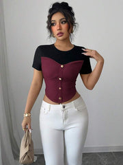 Women's Elegant Round Neck Short Sleeve T-Shirt