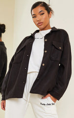 OVERSIZED PLAIN SHACKET- BLACK