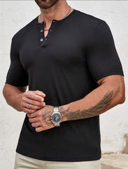 MEN T-SHIRTS FIT SHORT SLEEVE HENLEY TOP