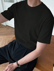 MEN LOOSE SOLID ROUND NECK TEE