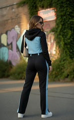 WOMEN'S SOLID COLOR ZIP-UP HOODED TOP AND TROUSER SET