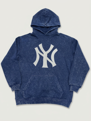 ACID WASHED APPLIQUE EMBROIDERED NY HOODIE